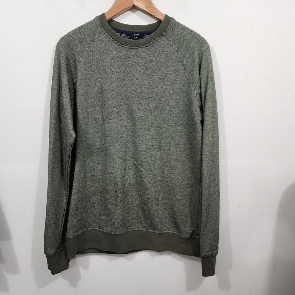 Benson garment-dyed crewneck sweatshirt micro-stripe texture Raglan Green Mens S